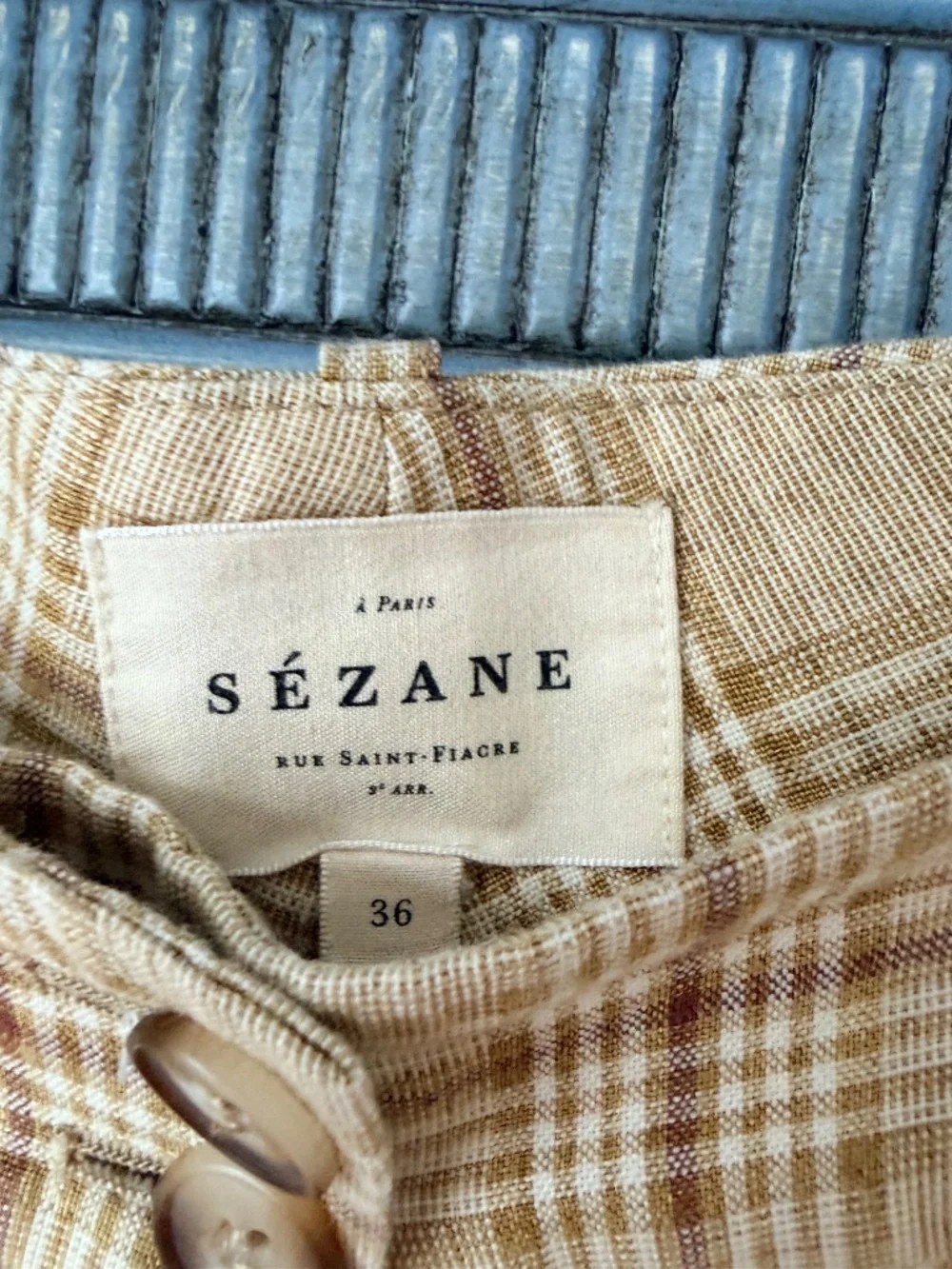 Sezane Cyprien Plaid Cropped Trousers in Ochre Check Size 36